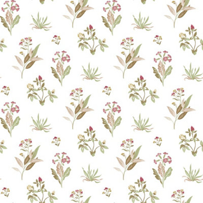 Galerie Cottage Chic Red Large Floral and Leaf Motif EcoDeco Material Wallpaper Roll