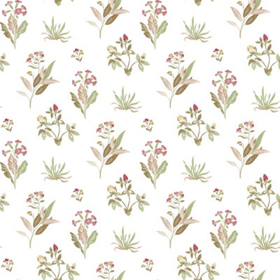 Galerie Cottage Chic Red Large Floral and Leaf Motif EcoDeco Material Wallpaper Roll
