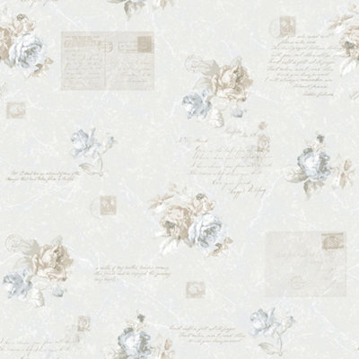 Galerie Country Cottage Blue Green Beige Vintage Rose Smooth Wallpaper