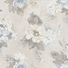 Galerie Country Cottage Blue Grey Cream Vintage Bloom Smooth Wallpaper