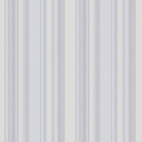 Galerie Country Cottage Grey Purple Blue Multi Stripe Smooth Wallpaper