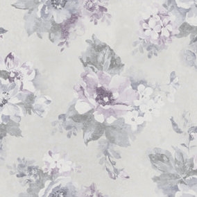 Galerie Country Cottage Grey Purple Blue Vintage Bloom Smooth Wallpaper
