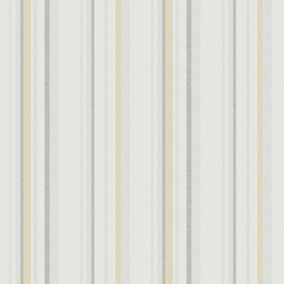 Galerie Country Cottage Grey Yellow Multi Stripe Smooth Wallpaper