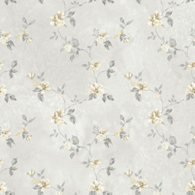 Galerie Country Cottage Grey Yellow Vintage Trail Smooth Wallpaper