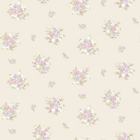 Galerie Country Cottage Lilac Beige Floral Bunch Smooth Wallpaper