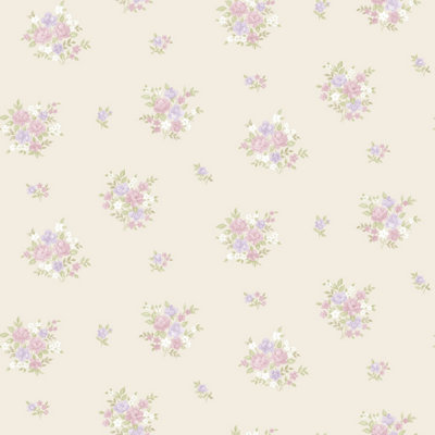 Galerie Country Cottage Lilac Beige Floral Bunch Smooth Wallpaper