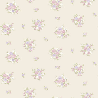 Galerie Country Cottage Lilac Beige Floral Bunch Smooth Wallpaper