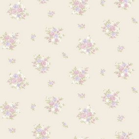 Galerie Country Cottage Lilac Beige Floral Bunch Smooth Wallpaper