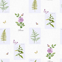 Galerie Country Cottage Lilac Green Rose Botanical Motif Smooth Wallpaper