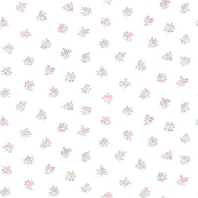 Galerie Country Cottage Pink Lilac Blue Green Floral Motif Smooth Wallpaper