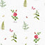 Galerie Country Cottage Red Green Rose Botanical Motif Smooth Wallpaper