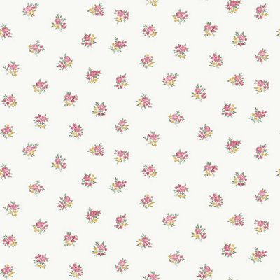 Galerie Country Cottage Red Green Yellow Floral Motif Smooth Wallpaper ...