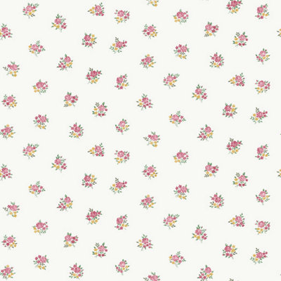 Galerie Country Cottage Red Green Yellow Floral Motif Smooth Wallpaper