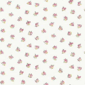 Galerie Country Cottage Red Green Yellow Floral Motif Smooth Wallpaper