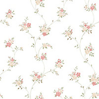 Galerie Country Cottage Red Pink Beige Green Floral Trail Smooth Wallpaper