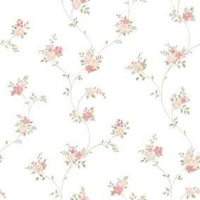 Galerie Country Cottage Red Pink Beige Green Floral Trail Smooth Wallpaper