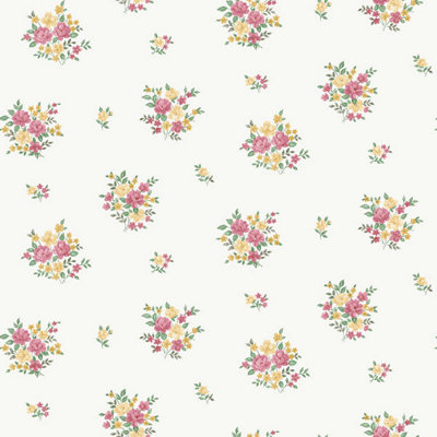 Galerie Country Cottage Red Yellow Green Floral Bunch Smooth Wallpaper