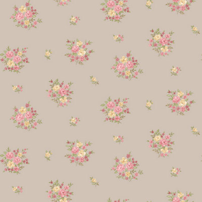 Galerie Country Cottage Red Yellow Mocha Floral Bunch Smooth Wallpaper