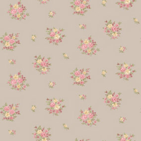 Galerie Country Cottage Red Yellow Mocha Floral Bunch Smooth Wallpaper