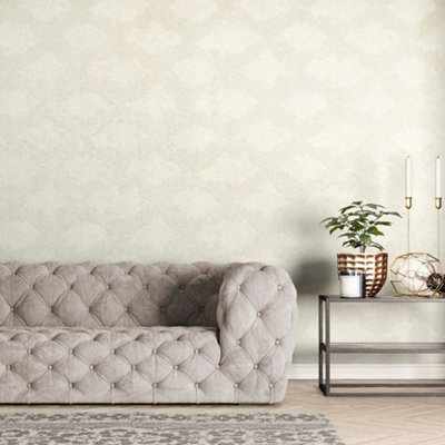 Galerie Crafted Cream Silky Metallic Stamped Texture Design Wallpaper Roll
