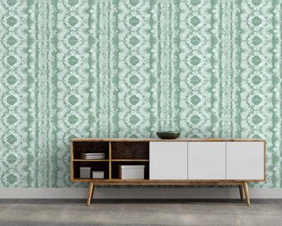 Galerie Crafted Green Glimmery Batik Geometric Design Wallpaper Roll