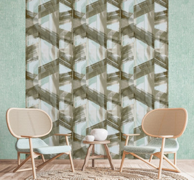 Galerie Crafted Green Glimmery Glaze Geometric Shards Design Wallpaper Roll