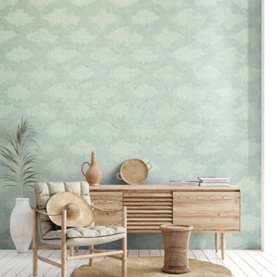 Galerie Crafted Green Silky Metallic Stamped Texture Design Wallpaper Roll