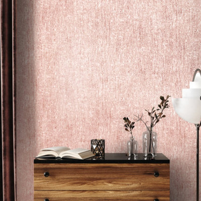Galerie Crafted Pink Silky Metallic Plain Base Texture Design Wallpaper Roll