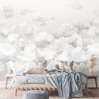 Galerie Crafted Silver/Grey Clouds 4-Panel Wall Mural | DIY at B&Q