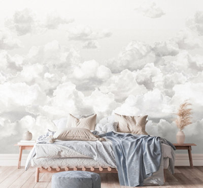 Galerie Crafted Silver/Grey Clouds 4-Panel Wall Mural