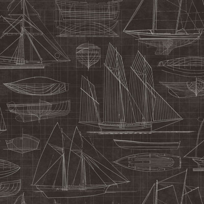 Galerie Deauville 2 Black White Nautical Blueprint Smooth Wallpaper | DIY  at B&Q
