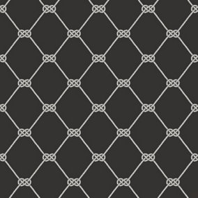 Galerie Deauville 2 Black White Nautical Rope Smooth Wallpaper