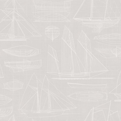 Galerie Deauville 2 Grey Beige White Nautical Blueprint Smooth Wallpaper