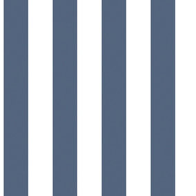 Galerie Deauville 2 Marine Blue White Regency Stripe Smooth Wallpaper