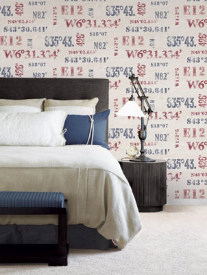 Galerie Deauville 2 Navy Blue Red White Naval Print Smooth Wallpaper