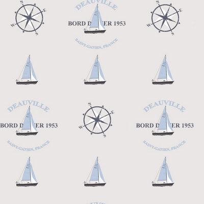 Galerie Deauville 2 Navy Blue Sky Blue Beige Deauville Boat Motif Smooth Wallpaper