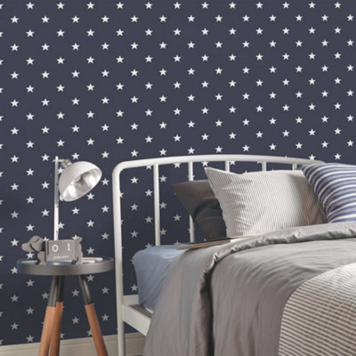 Dollhouse Miniature Wallpaper - White & Navy Blue Anchor Print, Galerie Deauville Design, 1:12 Scale