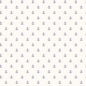 Galerie Deauville 2 Navy Blue White Small Anchors Smooth Wallpaper