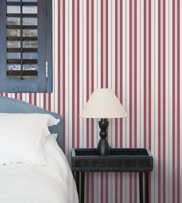 Galerie Deauville 2 Red Navy Blue White Two Colour Stripe Smooth Wallpaper