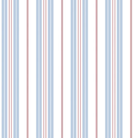 Galerie Deauville 2 Sky Blue Red White Two Colour Stripe Smooth Wallpaper