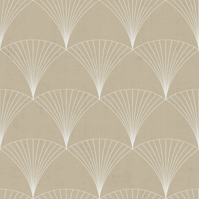 Galerie Design Clay Brown White Art Deco Fan Smooth Wallpaper