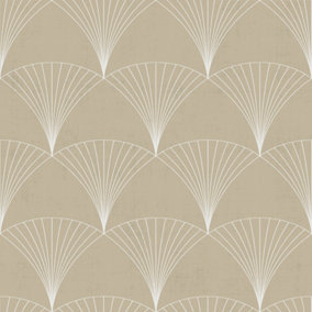 Galerie Design Clay Brown White Art Deco Fan Smooth Wallpaper