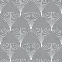 Galerie Design Grey Silver Art Deco Fan Smooth Wallpaper