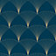 Galerie Design Navy Blue Gold Art Deco Fan Smooth Wallpaper