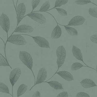 Galerie Design Teal Leaves Smooth Wallpaper