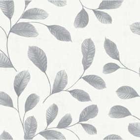 Galerie Design White Grey Leaves Smooth Wallpaper