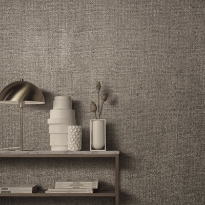 Galerie Earth Collection Grey Textured Weave Effect Wallpaper Roll