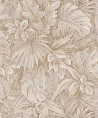 Galerie Eden Collection Beige Jungle Leaves Wallpaper Roll