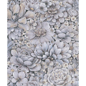 Galerie Eden Collection Blue Floral Texture Wallpaper Roll
