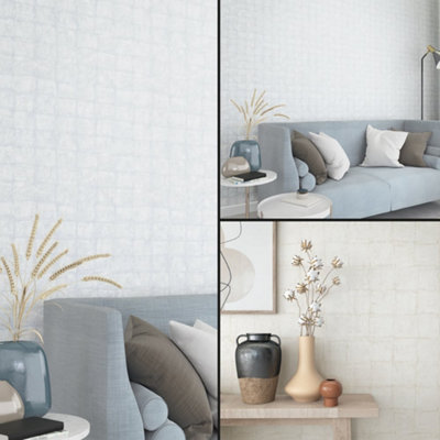 Galerie Eden Collection Blue/Grey Textured Tile Effect Wallpaper Roll